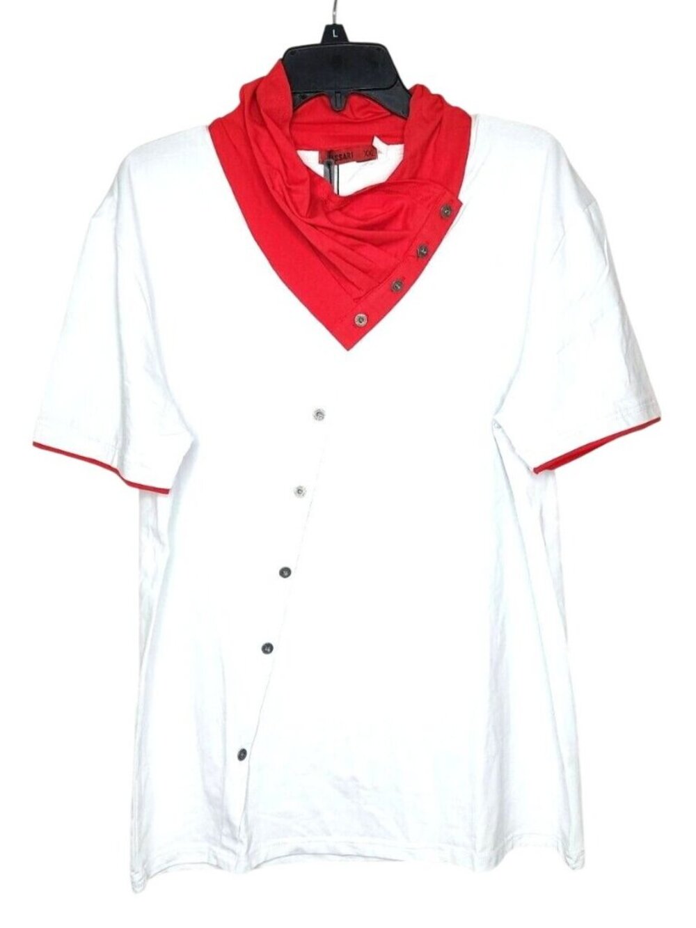 Vassari Los Angeles High Red Collar Button Design White Red Trim Designer Shirt